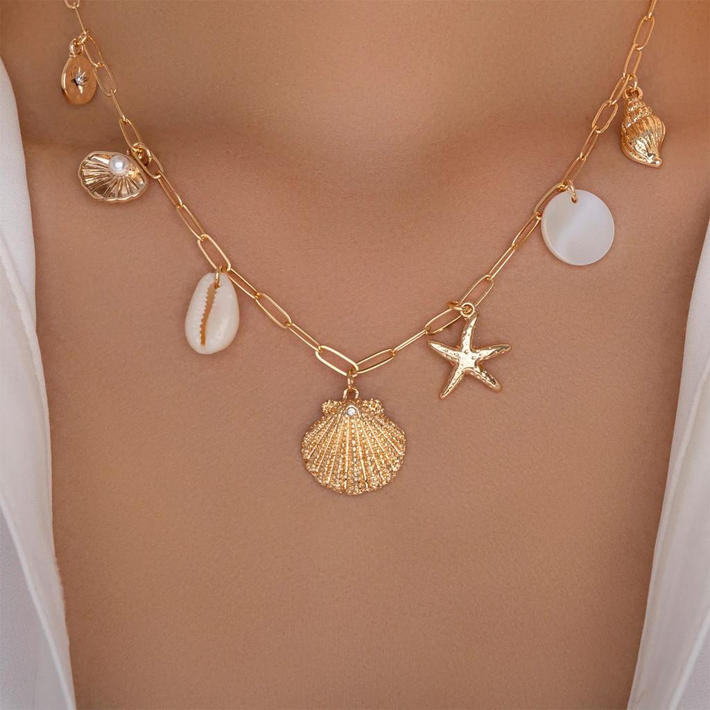 Bohemian Beach Shell Necklace With Zinc Alloy Pendant For Summer Vacation Style