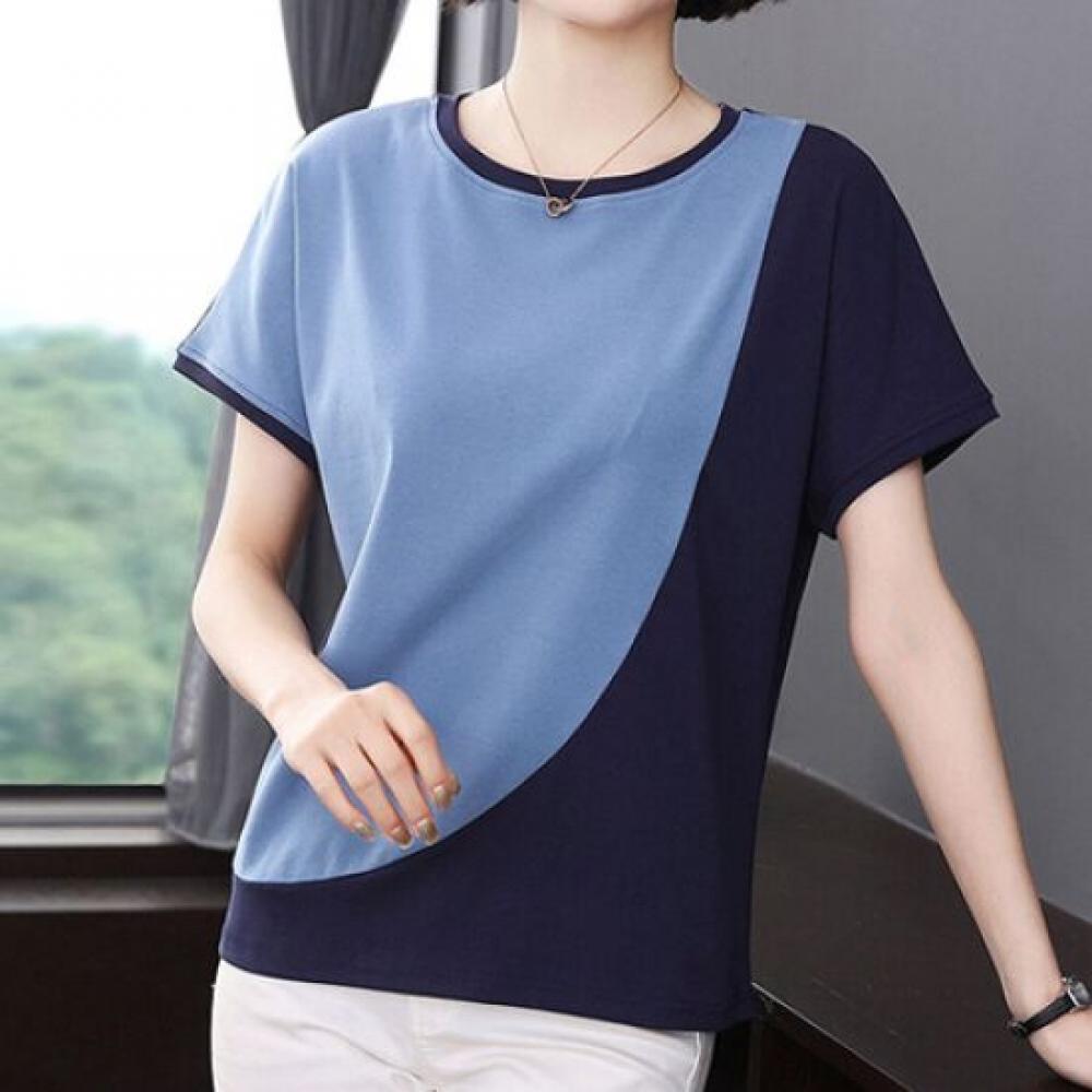 Navava NT1710 Casual Solid Color ConTrasT ShorT Sleeve Round Neck T shirT
