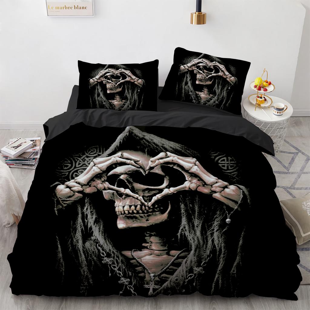 Sugar Skull Comforter Cover Set King Size Teen Boy Girl Bedding Cover Hallowmas Bones Skeleton Roses Print Duvet Cover Set 3D