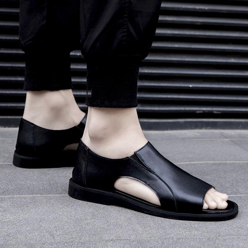 Men's Cowhide Leather Roman Sandals - New Casual Outdoor Summer Shoes with Soft Non-Slip Soles