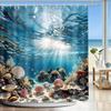 Nautical Coastal Shower Curtain, Ocean Themed Shell Coral Underwater Shower Curtain for Bathroom, Tropical Beach Coastal Sea