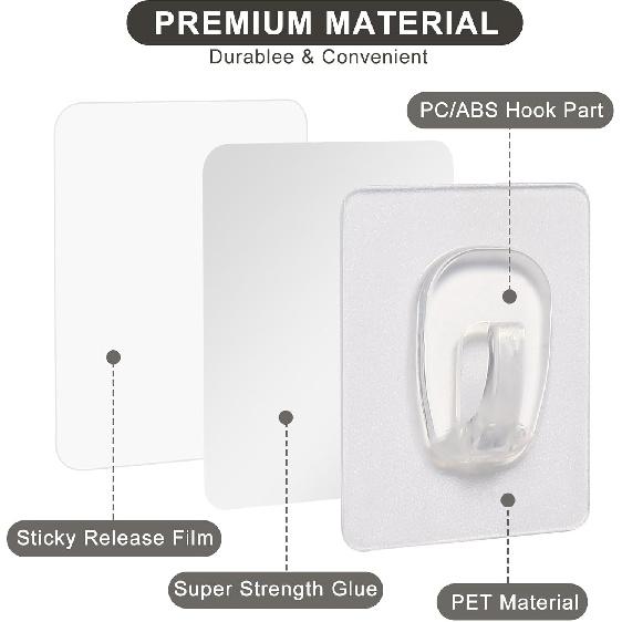 27 Pack Small Adhesive Wall Hooks, Clear Mini Hooks with Adhesive Strips, Damage Free Sticky Hooks for Hanging Decorations,Lights and Cables
