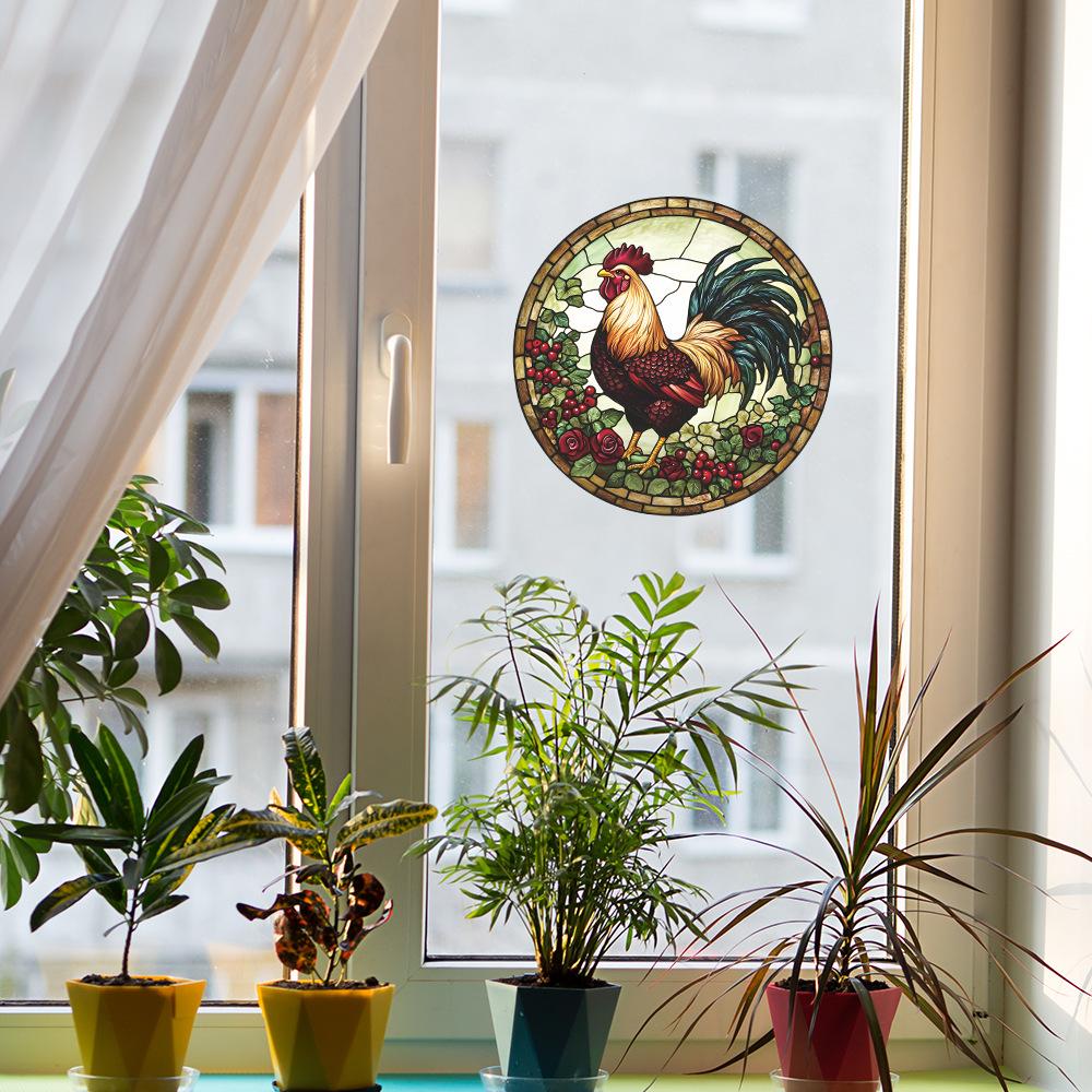 Kreative Runde Hahn Balkon Glasfenster Heim Wand Hintergrund Verschönerungsaufkleber