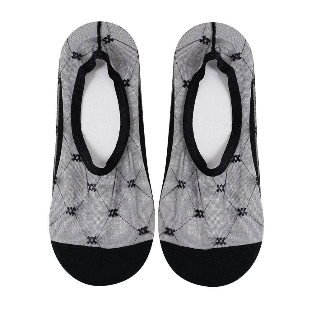 Тонкие кружевные носки-лодочки, дышащие, удобные, из шелка с кристаллами, невидимые носки, силиконовые, противоскользящие