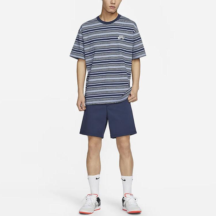 Nike Sb All Over Print Striped Crew Neck Loose Short Sleeve T-Shirt Men Tops Slate-Blue FQ3712-493