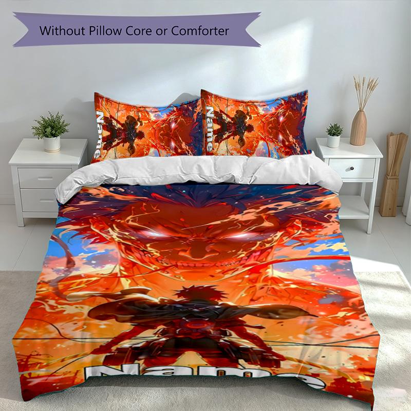 3pcs Custom Name Attack On Titan Set,Includes 1 Duvet Cover and 2 Pillowcases,All-season Bedroom Decor