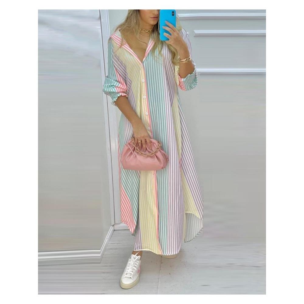 Frühling Herbst Sexy Polokragen-Shirtkleid Damen Langarm Retro-Stil Personalisiertes Druckkleid Lässiges Shirtkleid