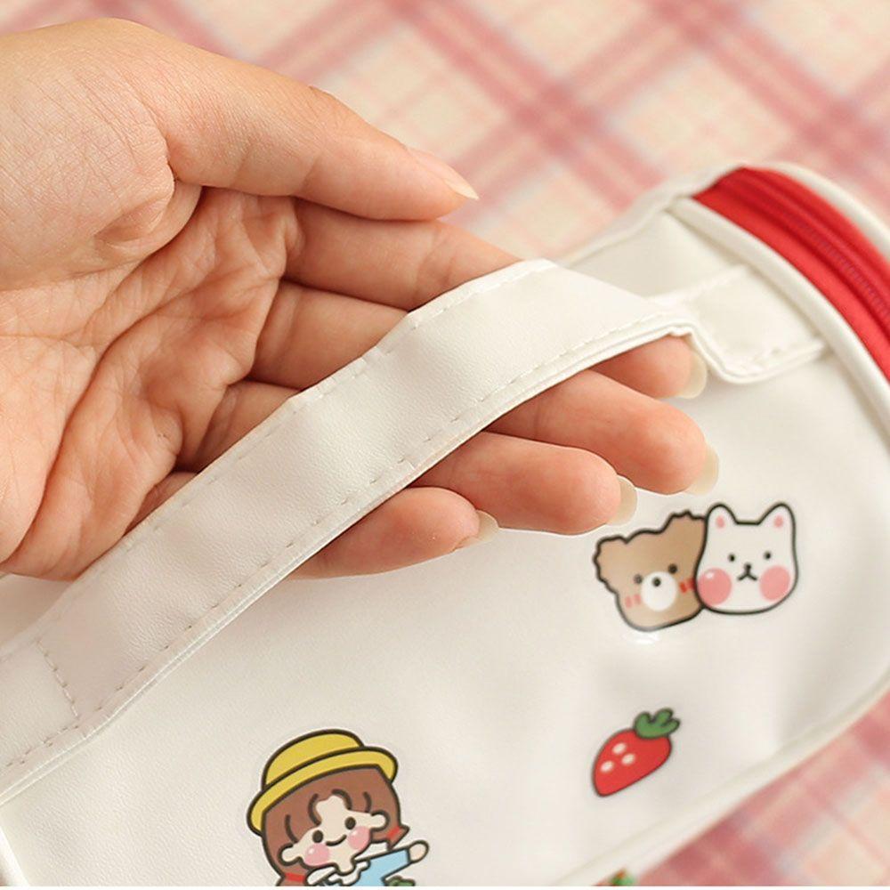 Creative PU cute pencil case school storage bag Leather cosmetic bag big pen case for girl pen bag Strawberry kawaii pen