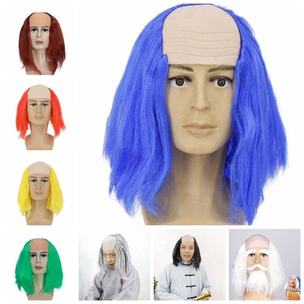 Props Old Man Bald Wig Colored Halloween Balding Wig Funny Bald Wig Masquerade Show