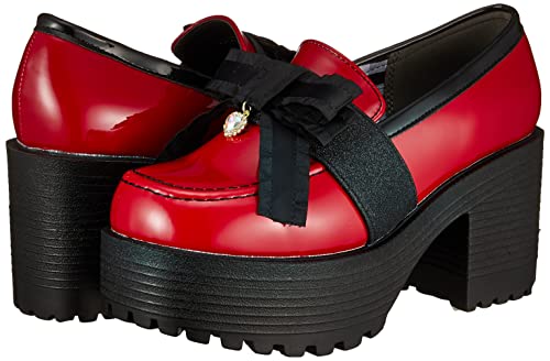 Yosuke Women's Flat Loafers, Size 4320051, Black/Red, Sizes 25.0cm-25.5cm