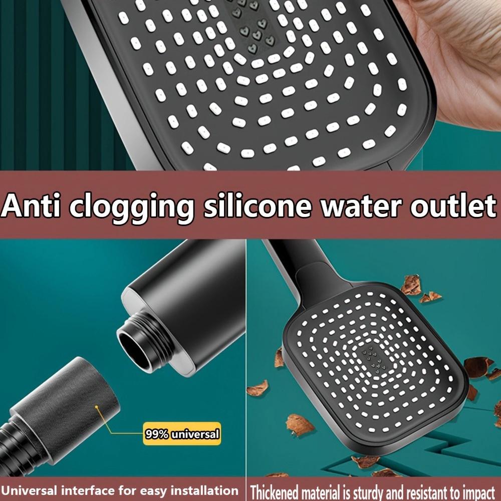Square 3-Function High Pressure Shower Head Handheld Water Spray for Powerful Bathing and Shower