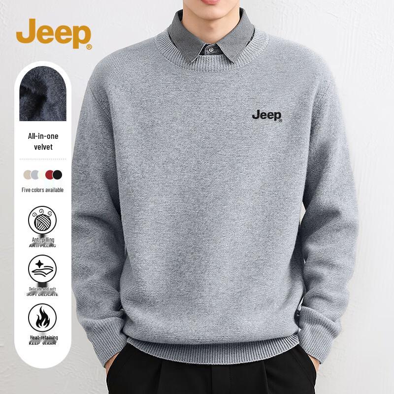 

JEEP Men s Heavyweight Fleece-Lined Round Neck Knit Sweater XL
