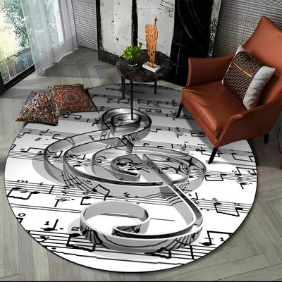 3D Musikalische Note Klavier Kunst Runder Teppich für Wohnzimmer Schlafzimmer Kinder Spielzimmer Stuhl Dekoration, Haustier Bereich Teppich Rutschfeste Bodenmatte