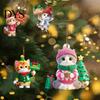Seasonal Home Decoration Accessories Cute Kitten Christmas Tree Hanging Ornaments with Lanyards, Wooden Cat Animal Pendants, Decorative Charms