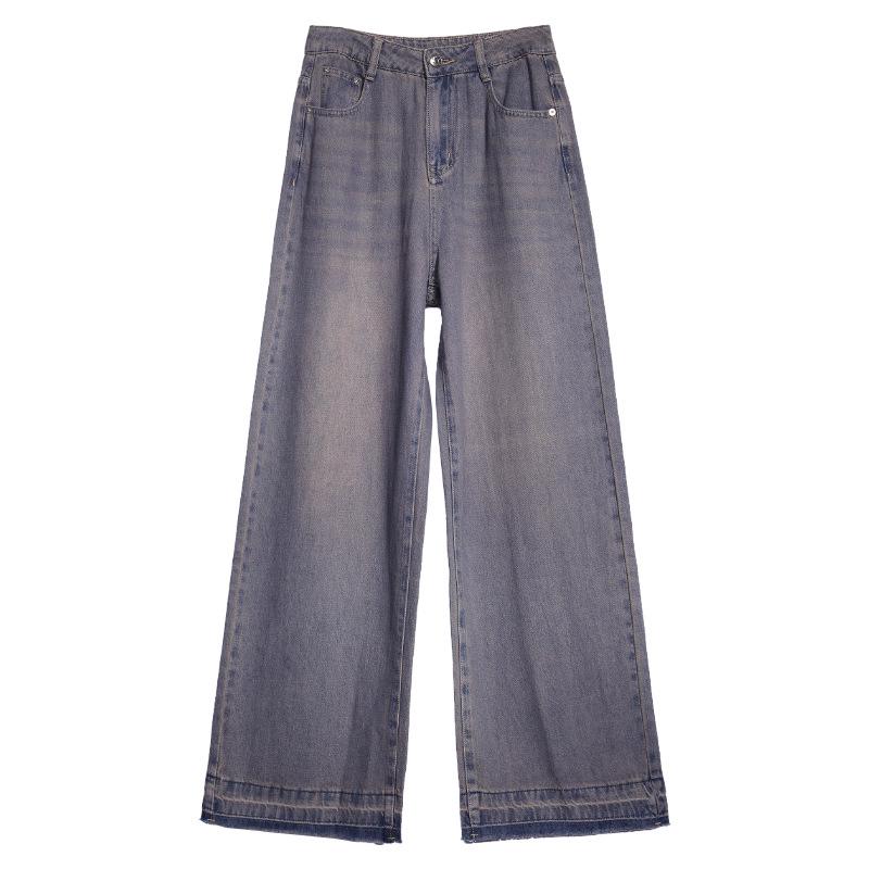 Tuogu Trend Women s High-Waist Retro Wide-Leg Blue Denim Jeans Medium серый/синий