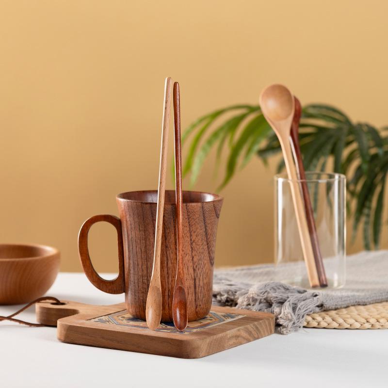 Long Handle Wooden Spoon - Japanese Korean Style for Seasoning, Honey, Stirring, and Coffee - Thin Handle Tableware.