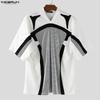 INCERUN Men T-Shirts V Collar Short Sleeve Netyarn Patchwork Casual Tops