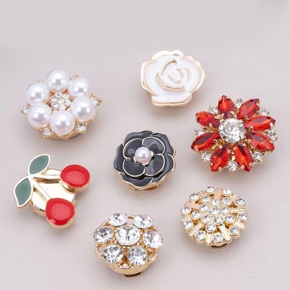 3 PCS Alloy Pearl Flower Button Covers DIY Accessories Flower Cufflinksble  For Men Women Clothing