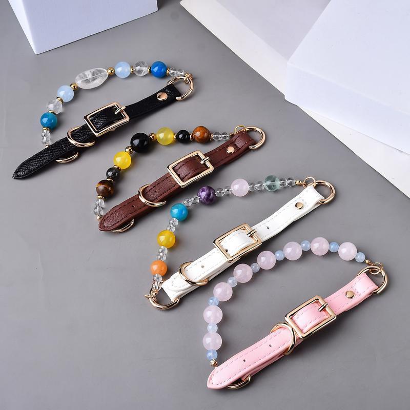 Handmade Natural Crystal Stone Pet Collar Necklace Dogs Cats Accessory With Beaded Design