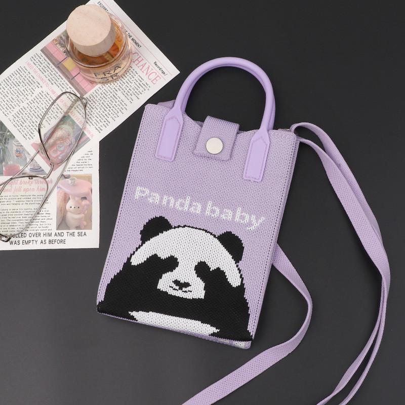 Playful Print Panda Knitted Handbag Stylish Small Crossbody Purse Perfect For Casual Outfits