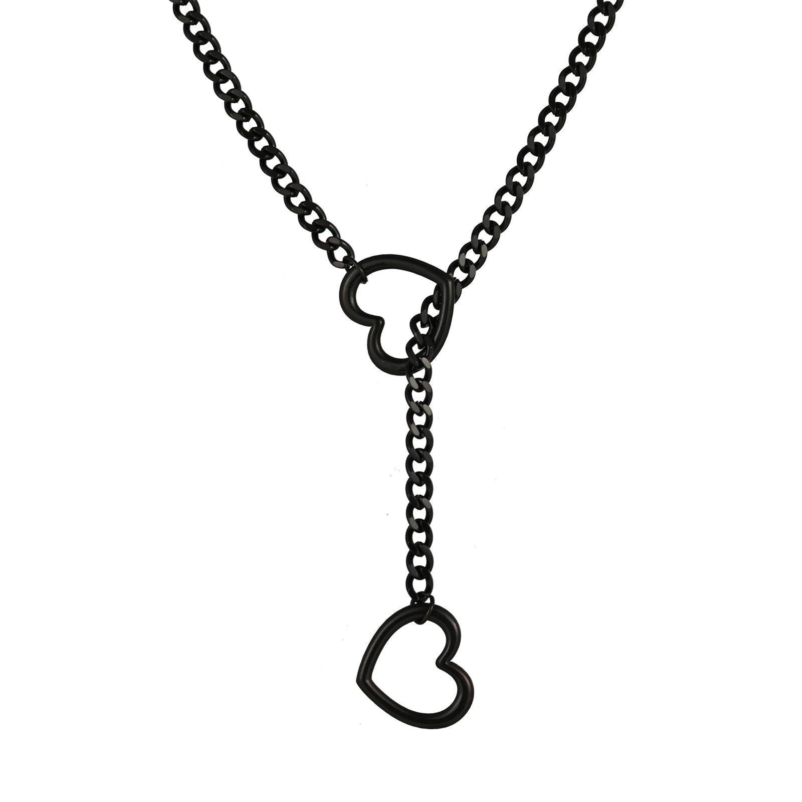 

Role Play Adjustable Stainless Steel Cuban Link Necklace With Heart-Shaped O-Ring Punk Rock Style Nice For Daily And Party Wear 60cm
