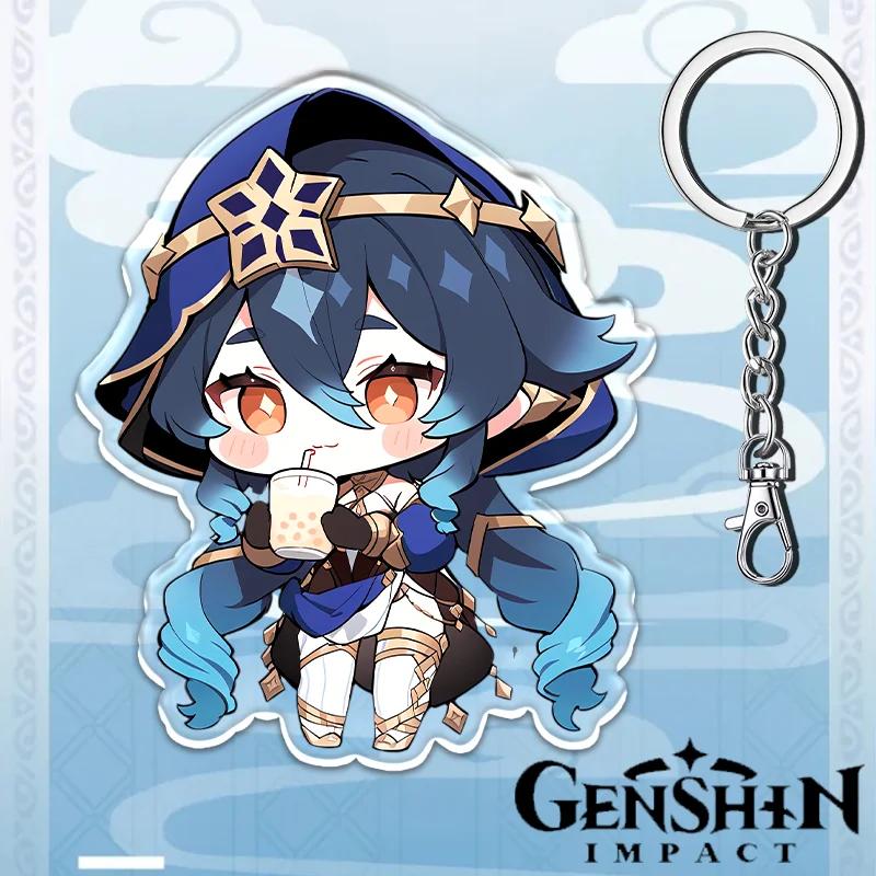Portachiavi Acrilico Genshin Impact da 12cm Accessori Zaino Studente Hu Tao Yoimiya Zhongli Raiden Shogun Accessori Regali per Feste