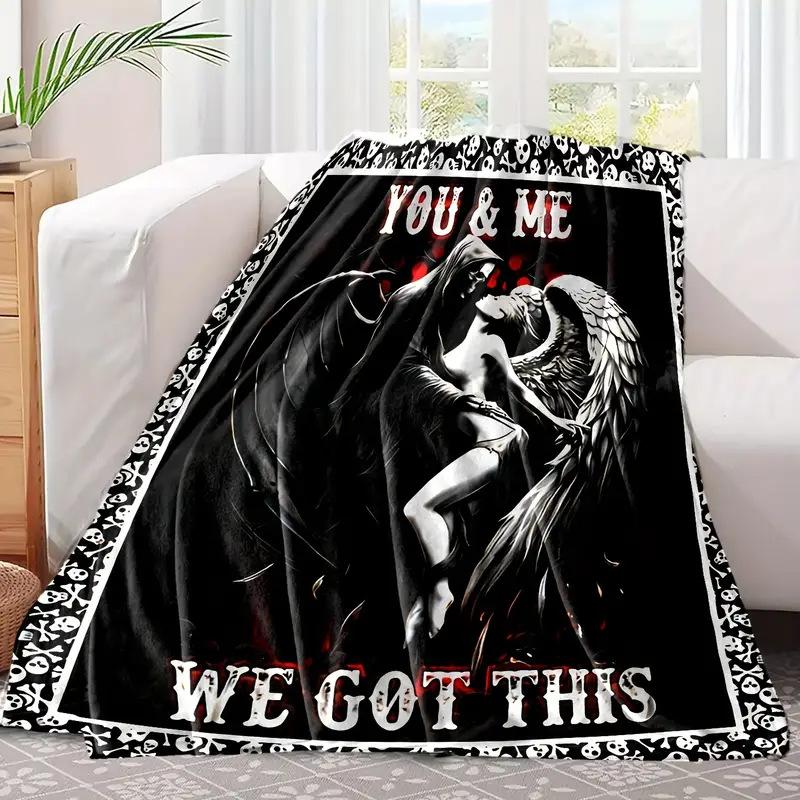 Demon Angel Digital-printed Polyester Bedroom Velvet Flannel Cover Blanket Fleece Soft Sofa Cover Blankets for Beds