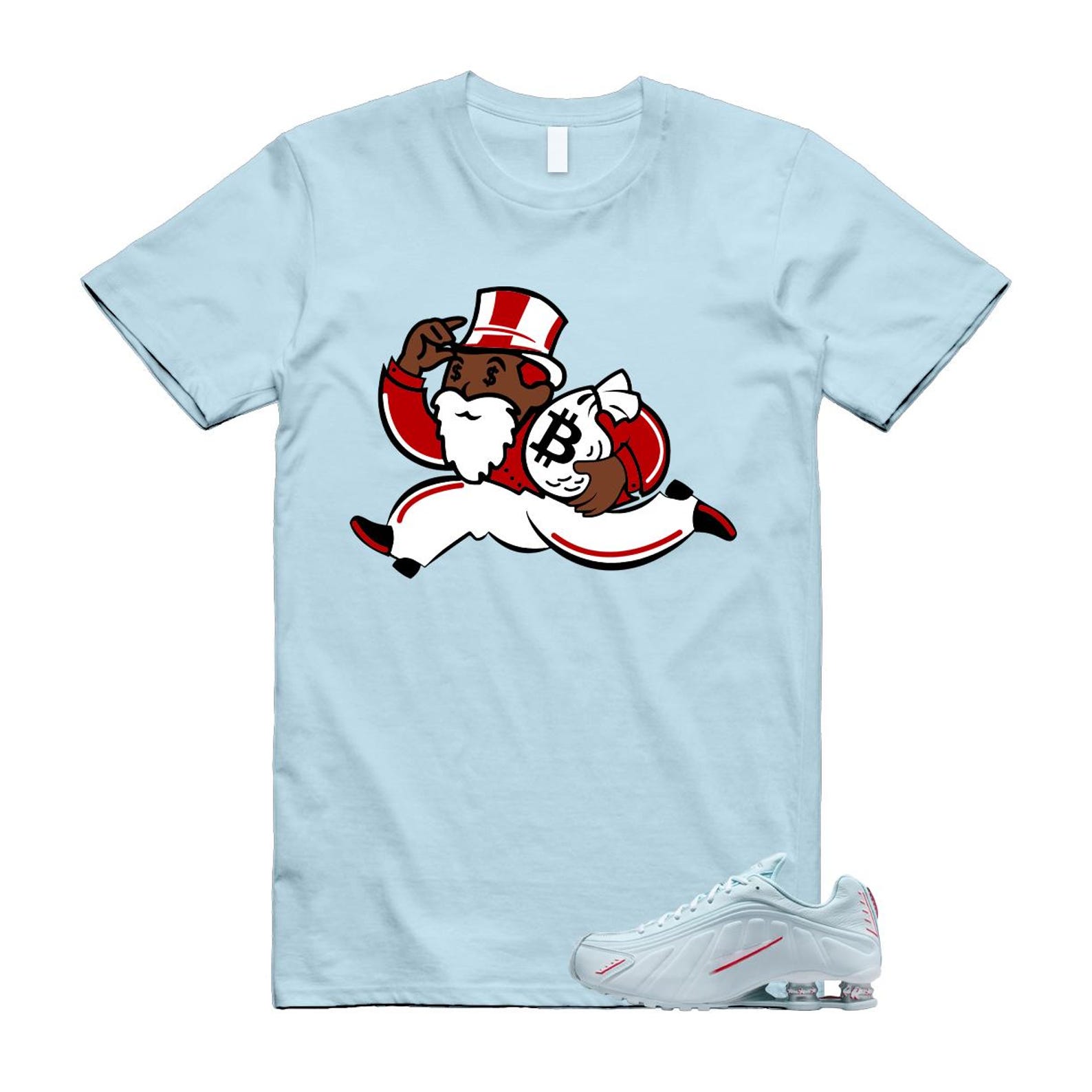 Shox R4 Puerto Rico Glacier Blue White University Red T Shirt Match GM M