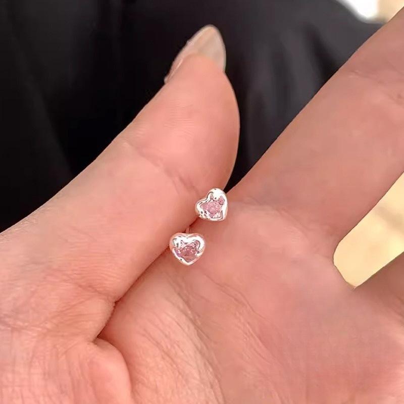 Korean version of simple mini pink zirconium love stud earrings women s small earrings sweet earrings