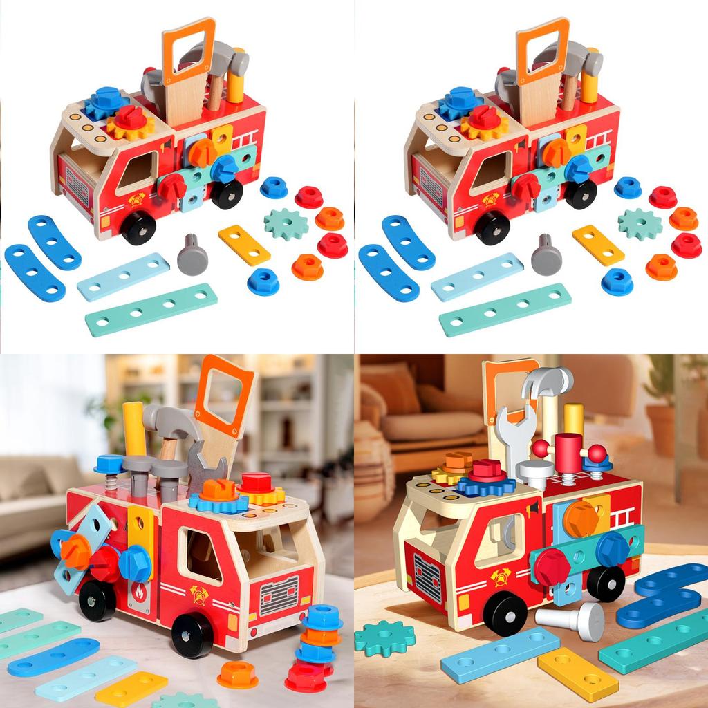 Wooden Fire Truck Puzzle Toy For Kids Educational And Developmental Play