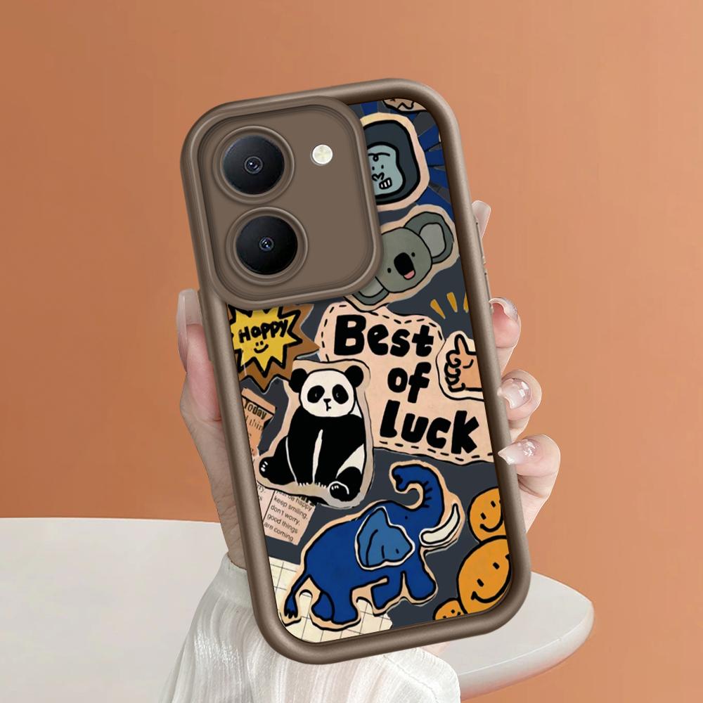 Miękki silikonowy kwadratowy wzór drabiny z kreskówkowym wzorem, pełna ochrona aparatu, odporna na wstrząsy obudowa do iPhone'a Infinix Tecno Vivo