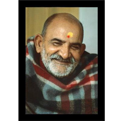 Marco de Fotos de Neem Karoli Baba, Tamaño Mediano, Sobremesa o Montaje en Pared, Imagen de Sonrisa Grácil - 8x10 pulgadas
