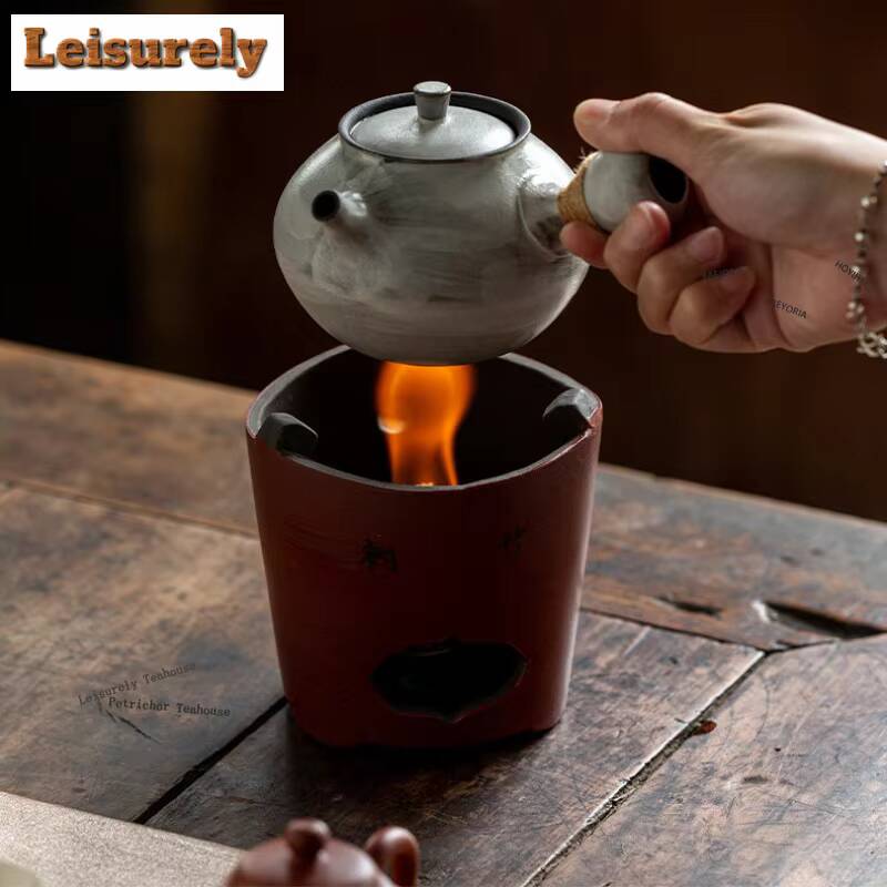 Crude Pottery Side Handle Tea Warmer Holder Alcohol Burner Stove Kettle Stand Baked Milk Jar Carbon Furnace Drinkware Ornaments