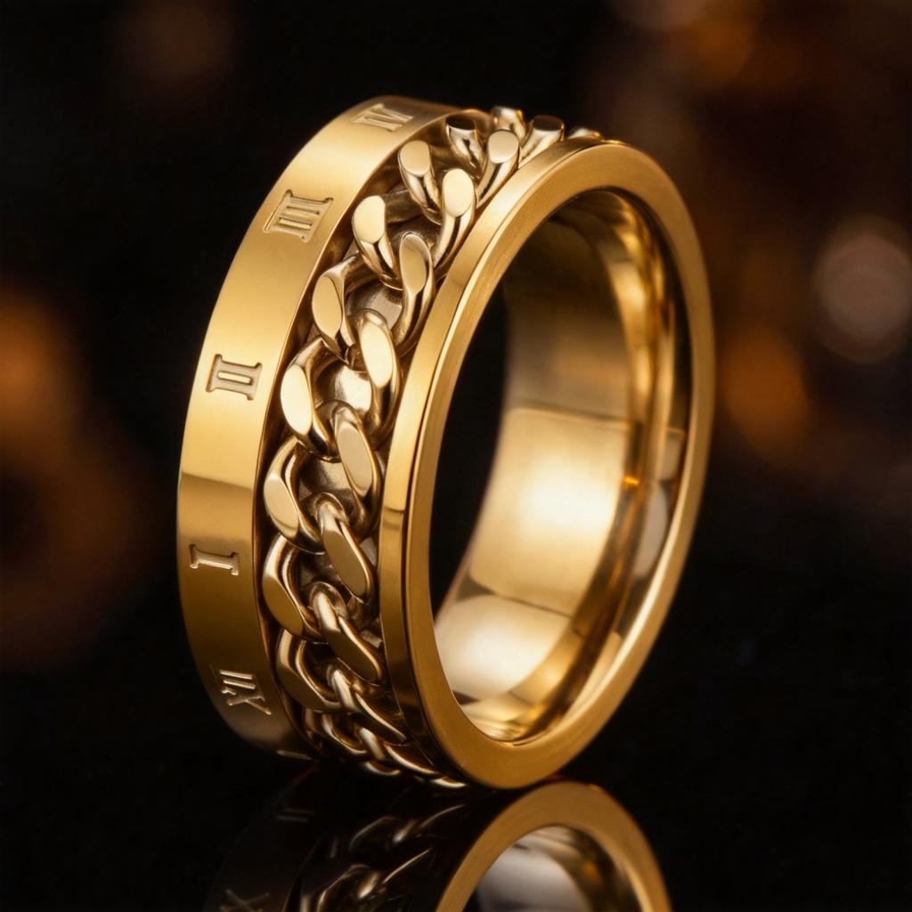 Boys Fashionable Stainless Steel Ring Does Not Fade Ins Wind Chain Rotation Rotation Decompression Titanium Steel Ring Element Ring