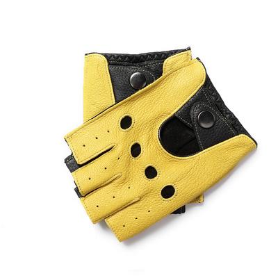 100% Genuine Leather Half-Finger Gloves for Men, Made from Genuine Sheepskin, Red/Brown/Blue, for Driving and Riding,
