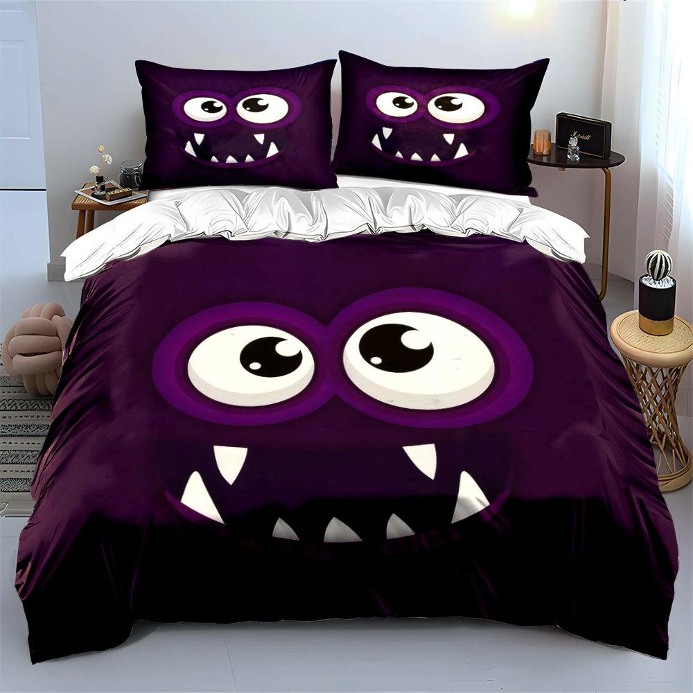 "Purple Monster Decor Set" Bedding Set with 1 Duvet Cover 2 Pillowcases Single Double King Queen, Gift