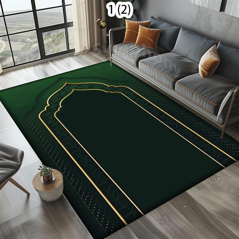 Covor de rugăciune elegant negru-auriu cu imprimeu de arc de moschee islamică, covoraș antiderapant pentru podea pentru rugăciune musulmană, living, decor casă