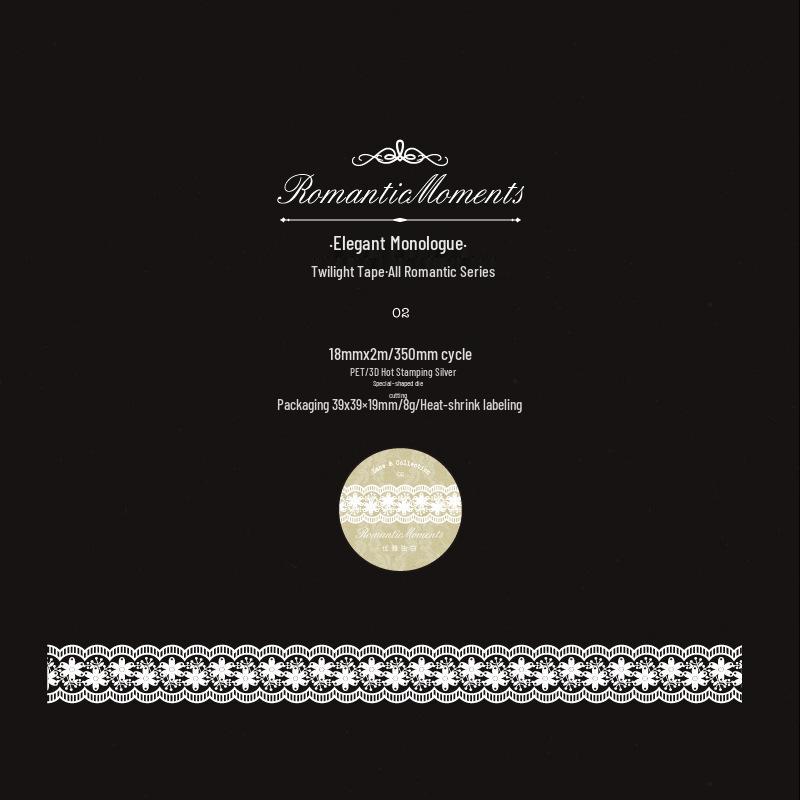 Twilight PET Hot Silver Tape: Romantic Series with 8 Lace Edge Styles for Journal Collage