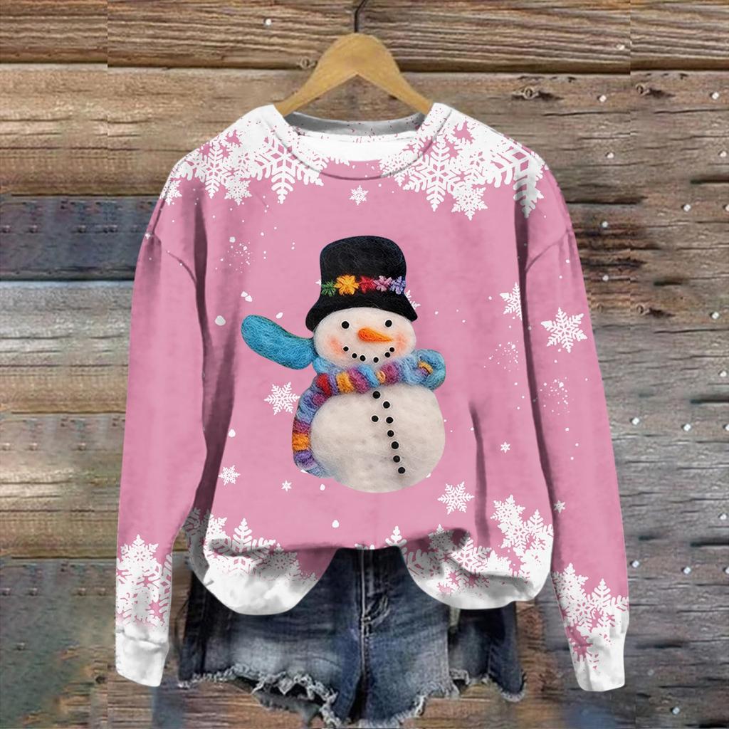 Women's Fashion Christmas Printed Long Sleeve Loose Round Neck Sweatshirt Top
