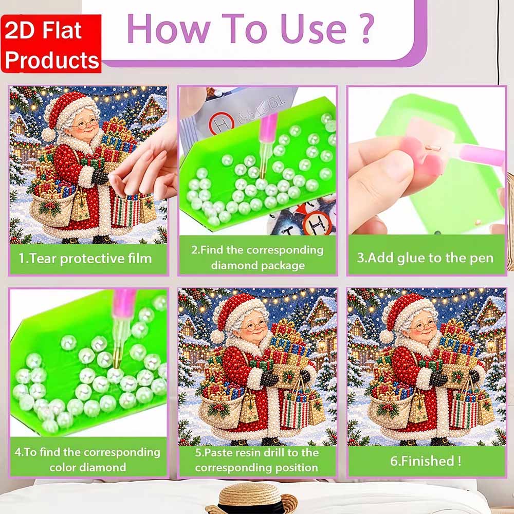 DIY Pearl Diamond Painting Art Kit with Frame. Mrs. Claus Christmas Gift Home Wall Decor Craft Kit. Wall Decoration Gift