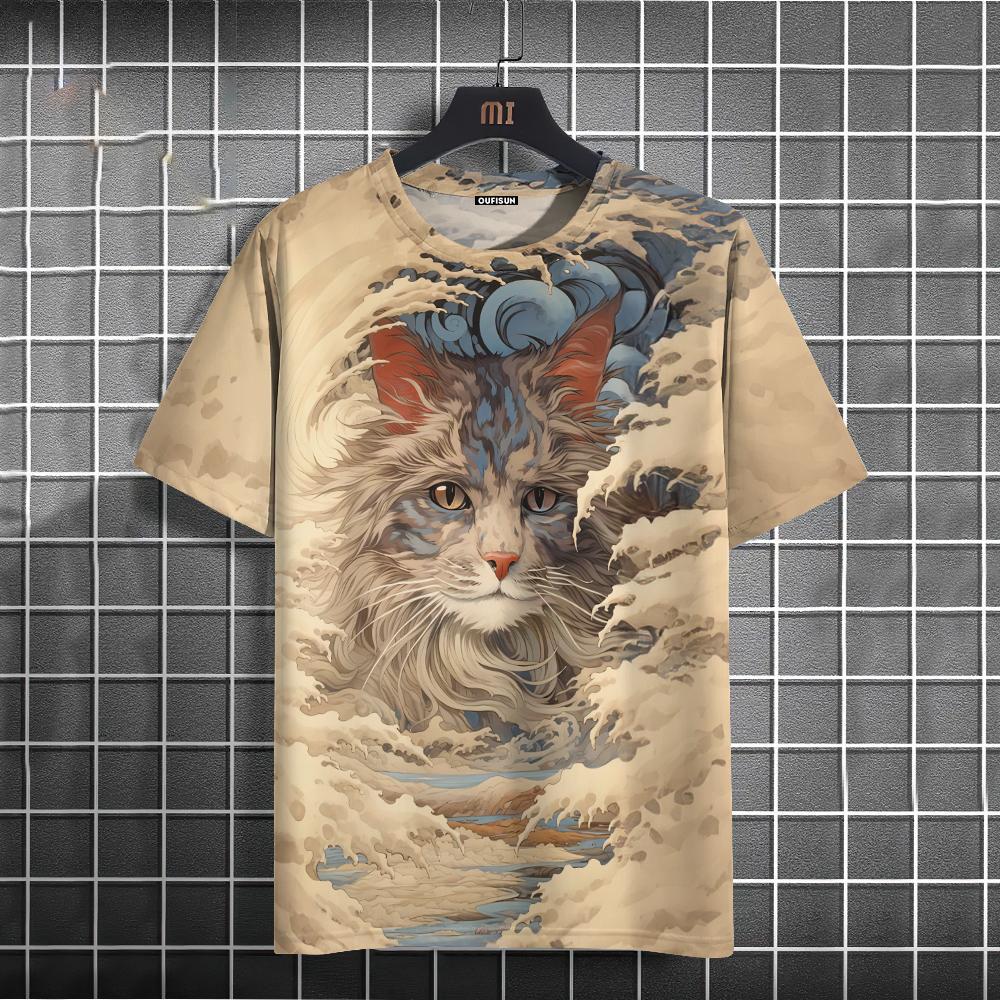 

Men s T-shirt Japanese Style Ukiyo-E Cat Pattern Printed T-Shirts Casual Short Sleeved Tees.Oversized Men s Clothing Tops Summer 6XL