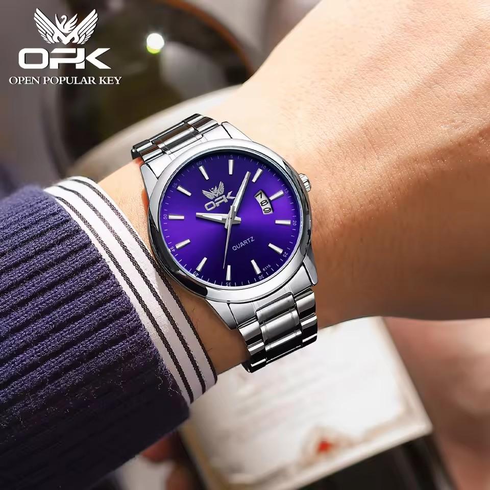 OPK 6010 Men's Quartz Watch Steel  Chain Calendar Display With Luminous Waterproof Oval Case Minimalist Watches Men