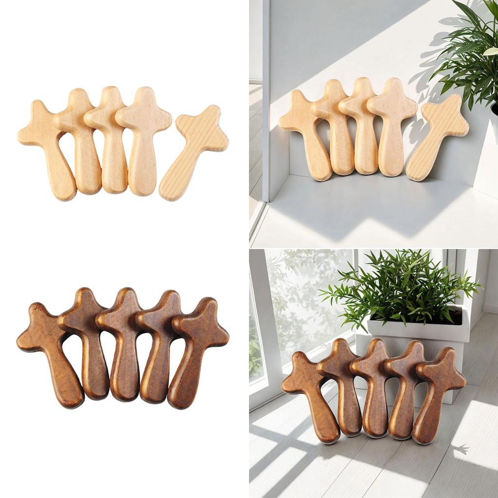 5Pcs Wooden Holding Cross Colleague Comfort Small Decoration Family Religious Person Hand Held Prayer Cross Pinewood Wood Cross