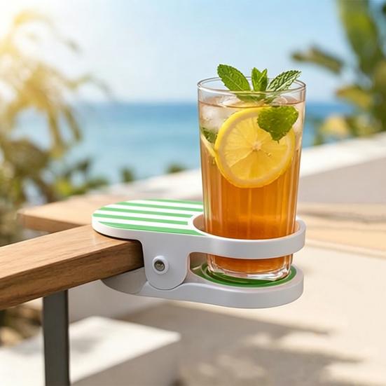 Clip-On Drink Holder for Chair, Portable Cup Holder for Beach Chair Patio Table, Striped Outdoor Clamp On Beverage Caddy for Pool Cruise