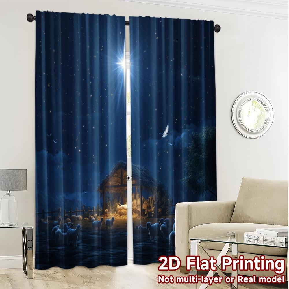 Set Of 2 Modern Flat Printing Curtains Without Rod Bethlehem Night Fashionable Polyester Gifts Curtain Made
