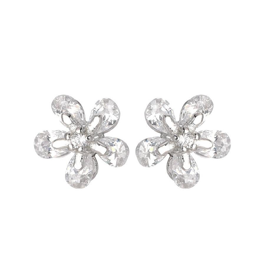 Five-petal Cherry Blossom Stud Earrings for Women's Simple Fashion Earrings with Diamonds, No-pick Ear Jewelry for Sleeping.