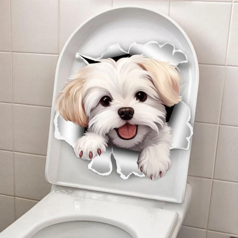 Animal Dog Toilet Stickers PVC Wall Sticker Creative Door Stickers  Christmas Decals