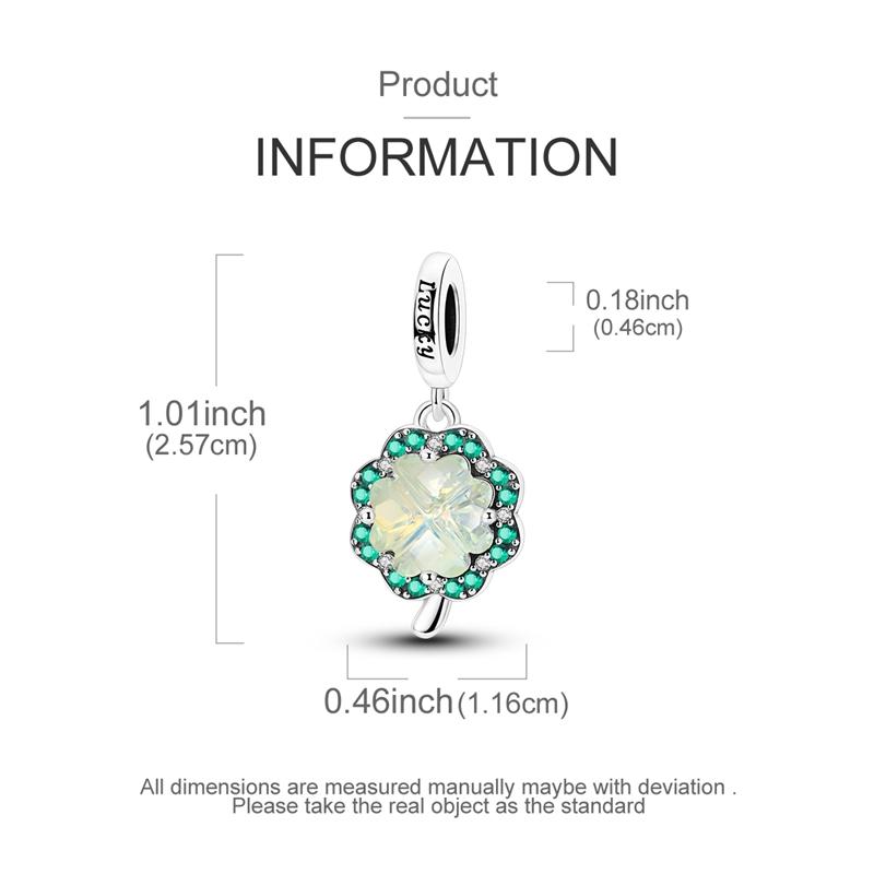 Charms Original Copper Green Zircon Four-Leaf Clover Pendant Beads Fit Bracelet Women Jewelry Diy Gift Accessory