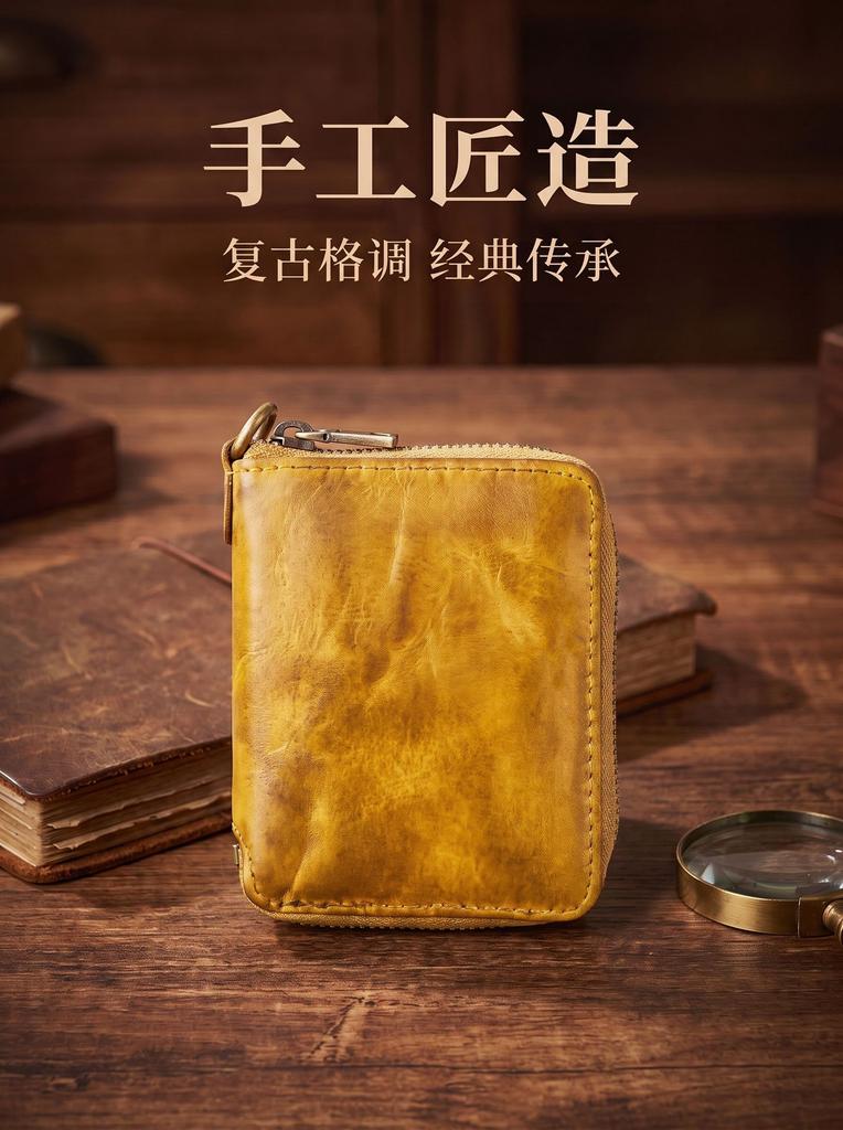 Multi-Functional Genuine Leather Wallet for Men, Vintage Zipper Purse, All-in-One Organizer for Cards, Cash, Coins & ID