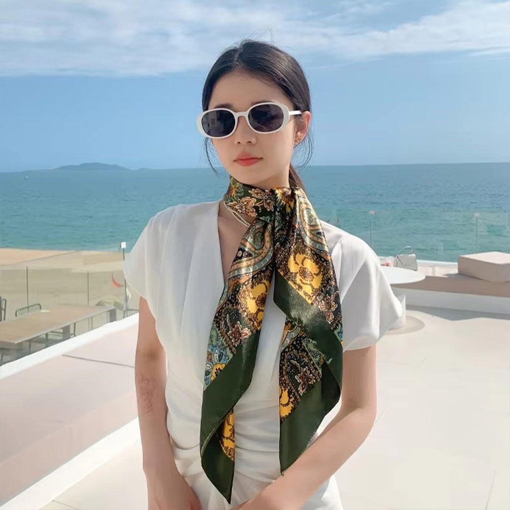 90x90cm Satin Headscarf Print Hair Towel New Square Scarf